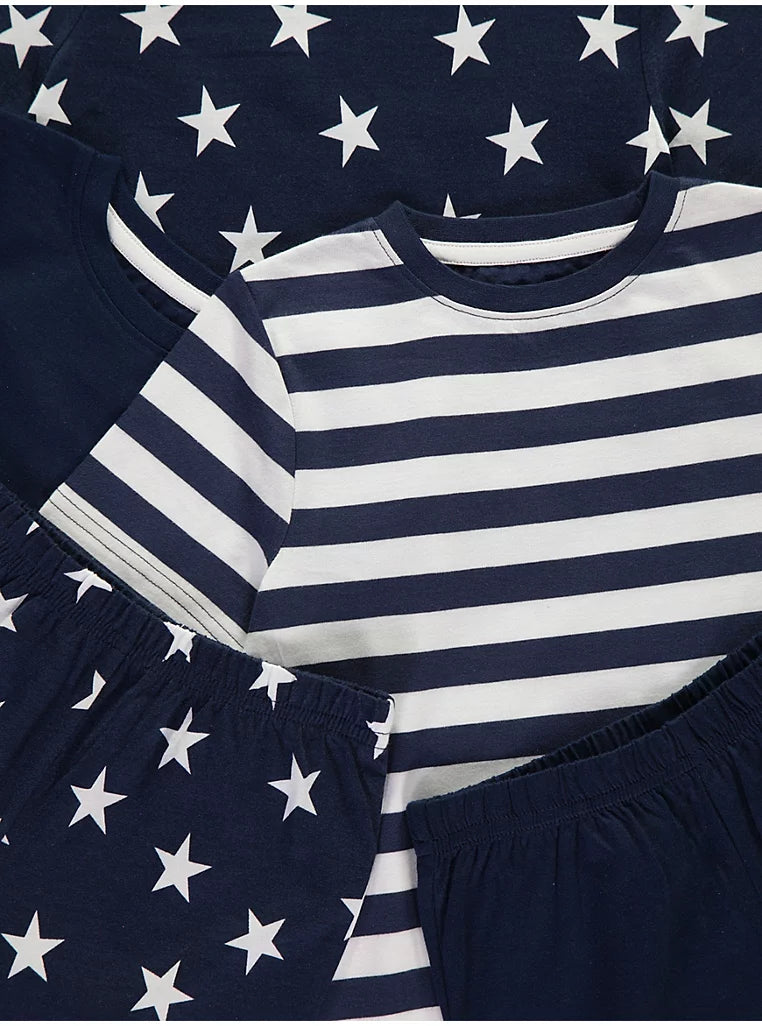 Navy Star and Stripe Short Pyjamas 3 Pack