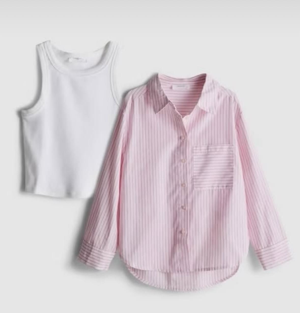 Pink Striped Shirt & Top Set