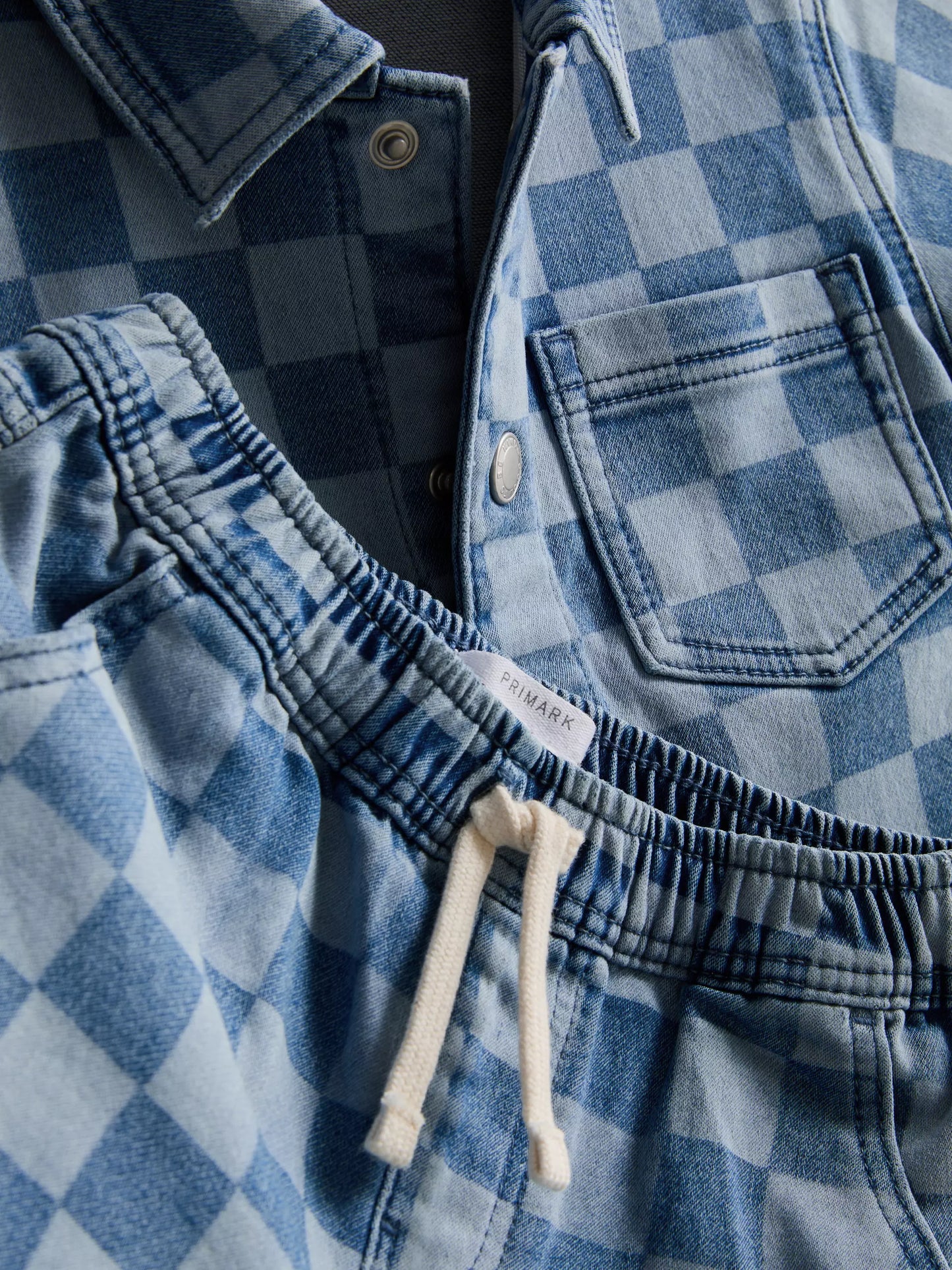 Check Denim Shirt and Shorts Set