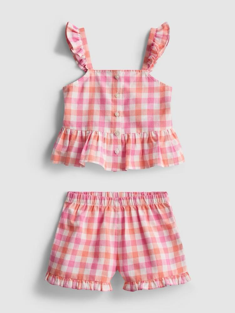 Gingham Peplum Top and Shorts Set