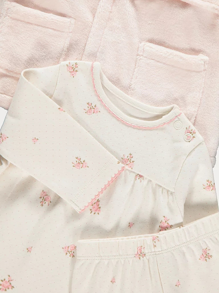 Floral Long Sleeve Pyjamas and Fleece Dressing Gown