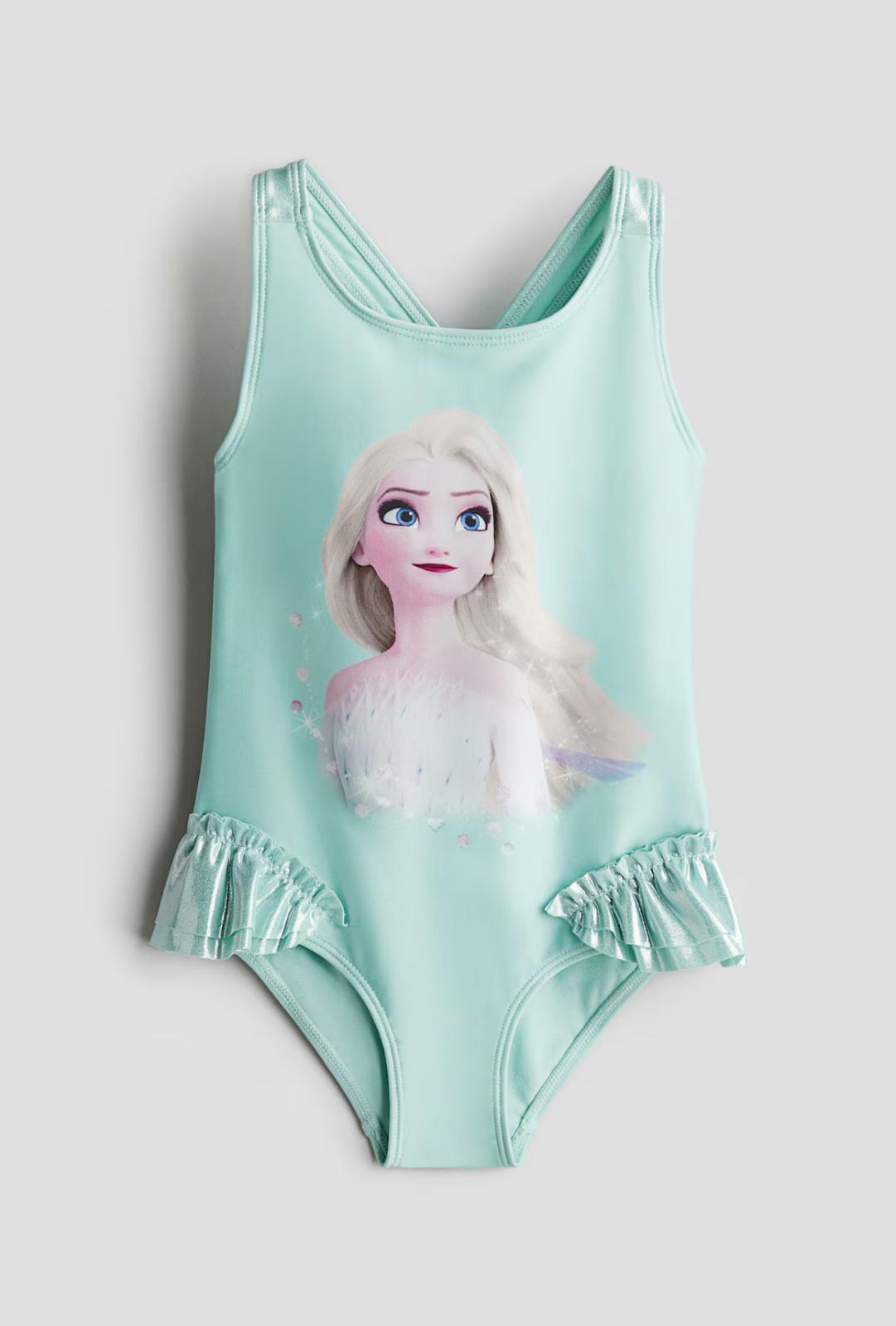 Printed flounce-trimmed swimsuit