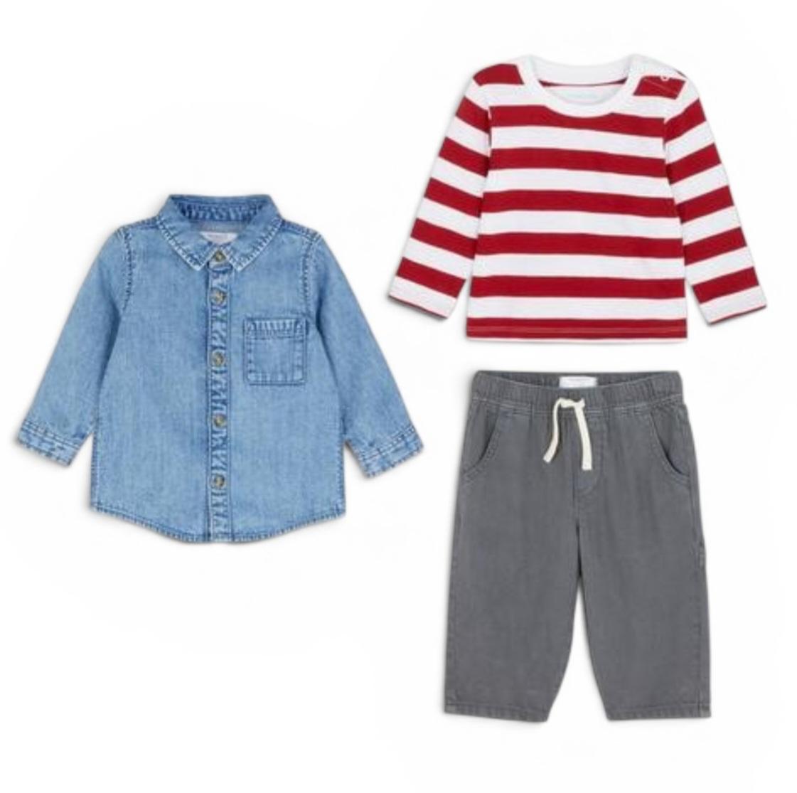 Long Sleeve T-short, Trousers and Denim Shirt Set