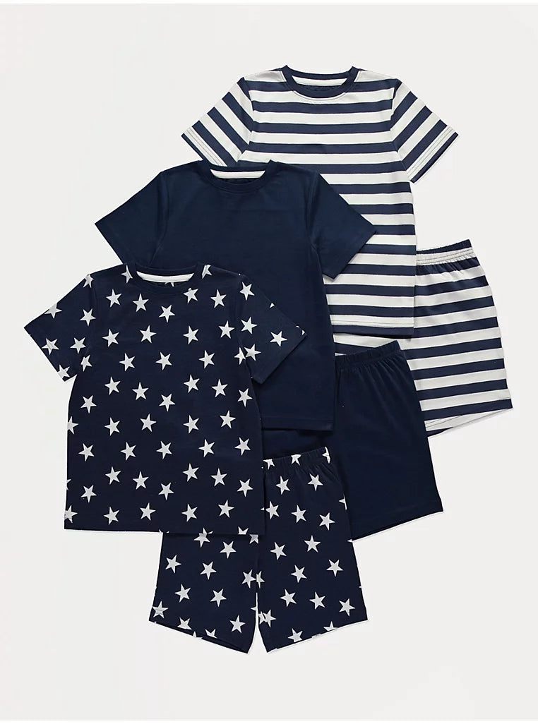 Navy Star and Stripe Short Pyjamas 3 Pack