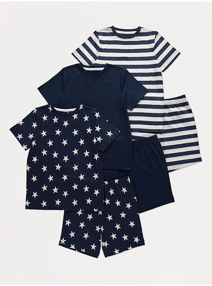 Navy Star and Stripe Short Pyjamas 3 Pack