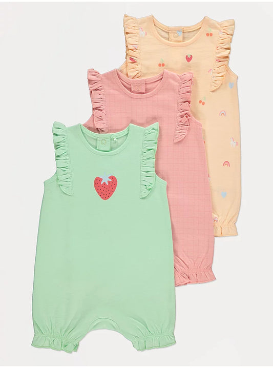 Fruit Print Frilled Jersey Romper 3 Pack