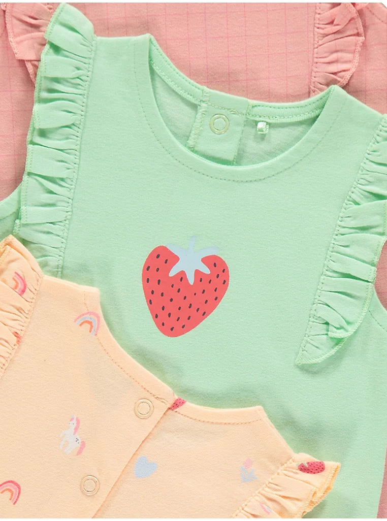 Fruit Print Frilled Jersey Romper 3 Pack