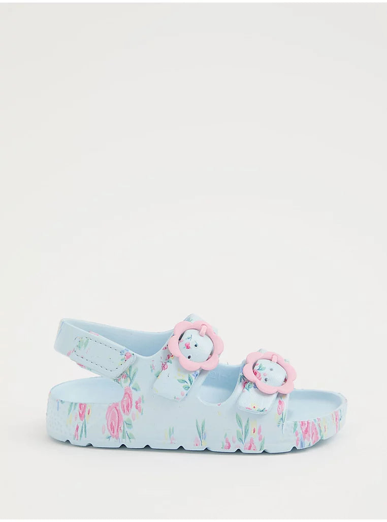 Blue Floral Double Buckle Sandals