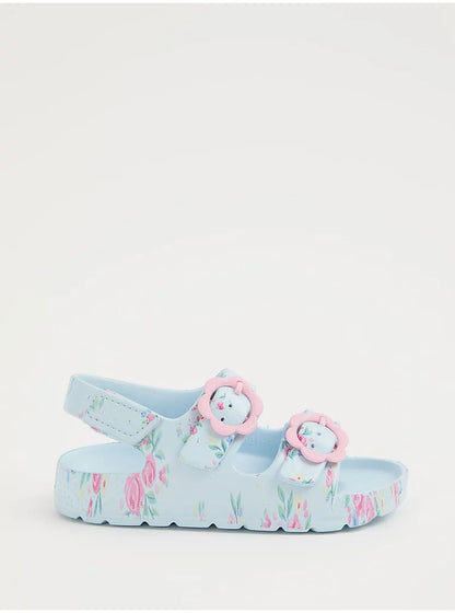 Blue Floral Double Buckle Sandals