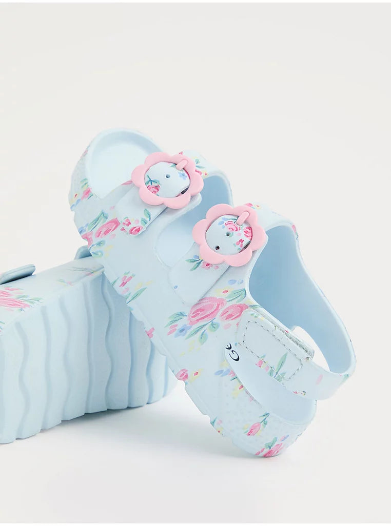 Blue Floral Double Buckle Sandals