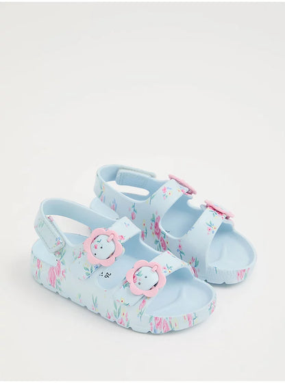 Blue Floral Double Buckle Sandals