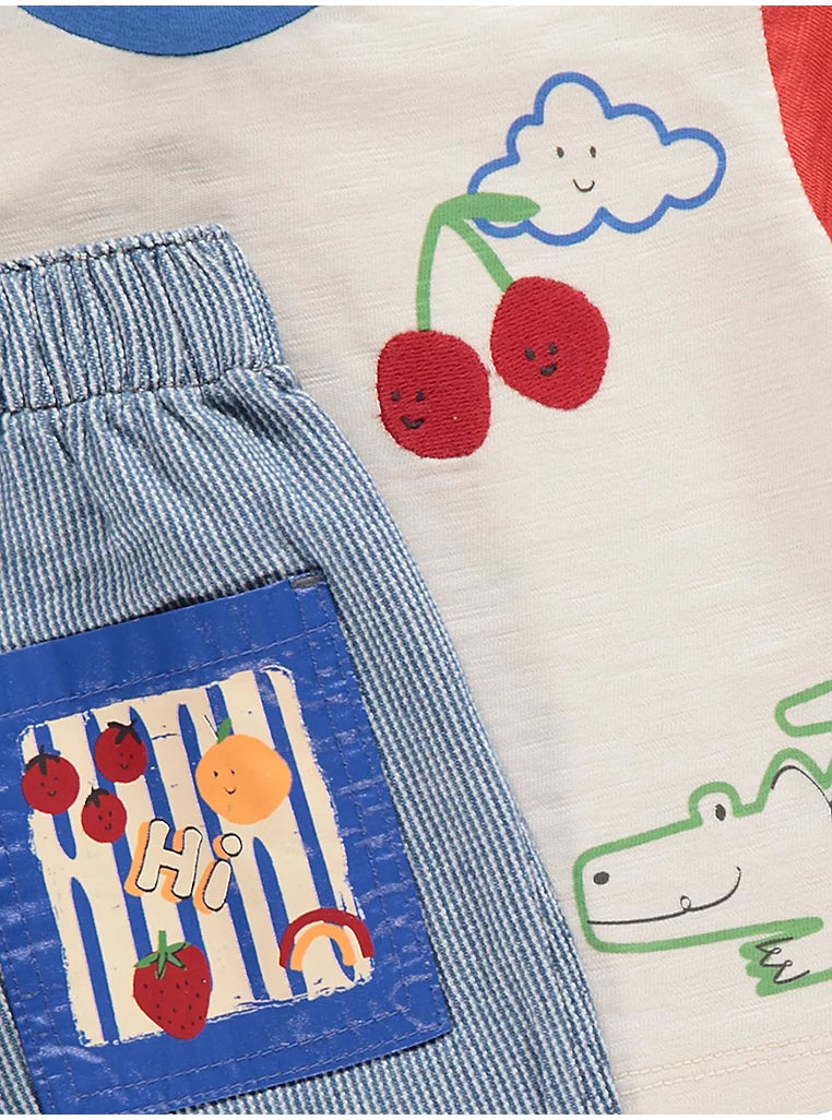 Colour Block Embroidered T-Shirt and Trousers Outfit