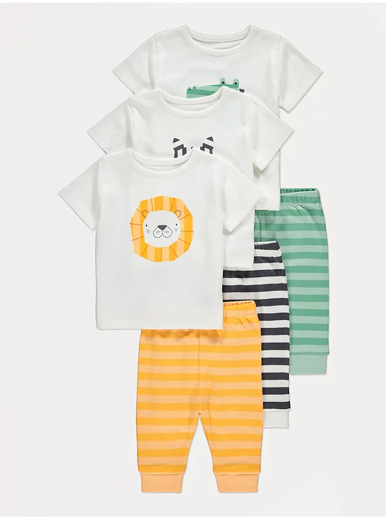 Animal Stripe Short Sleeve Pyjamas 3 Pack