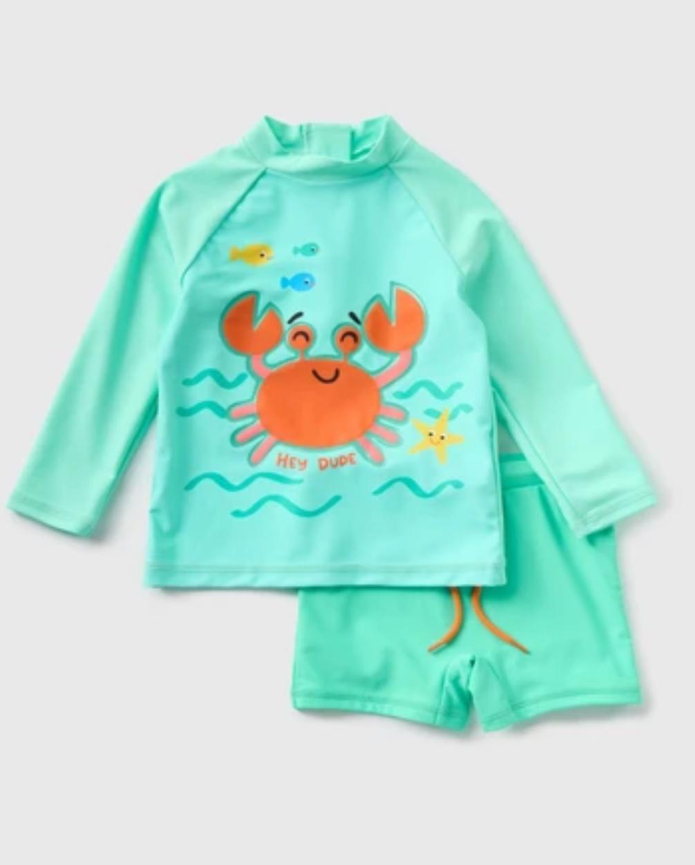 Green Long-sleeve 2 Piece Swimsuit