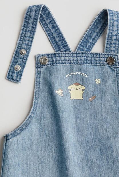 Printed Denim Dungaree Shorts