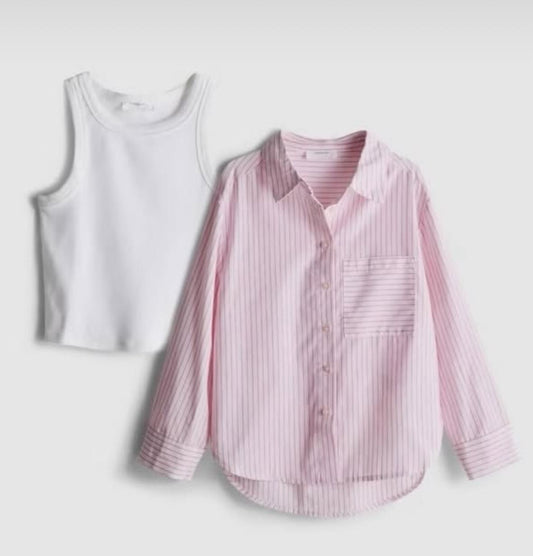 Pink Striped Shirt & Top Set