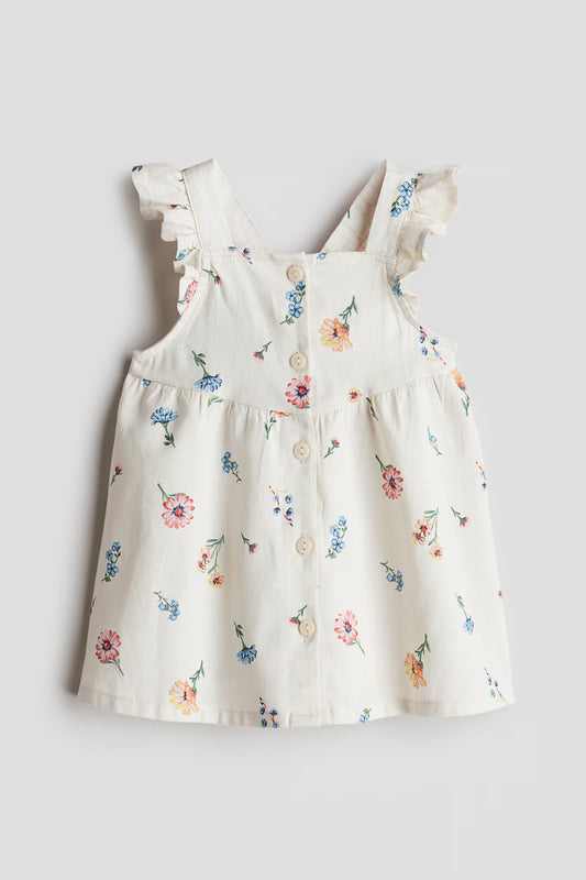 Flounce-trimmed Floral cotton dress