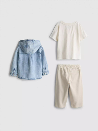 T-Shirt, Trousers and Hooded Denim Jacket Set