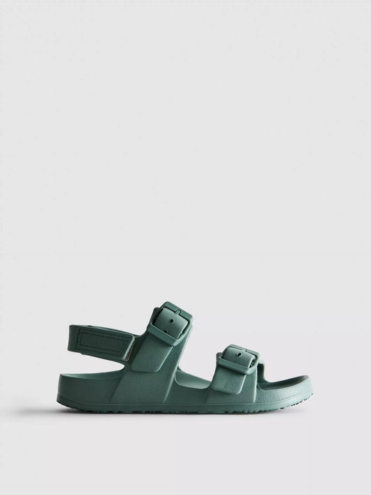 Double Buckle Green Straps Sandals