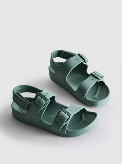 Double Buckle Green Straps Sandals