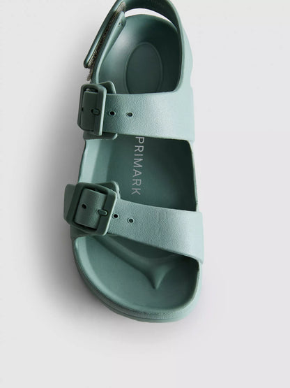Double Buckle Green Straps Sandals