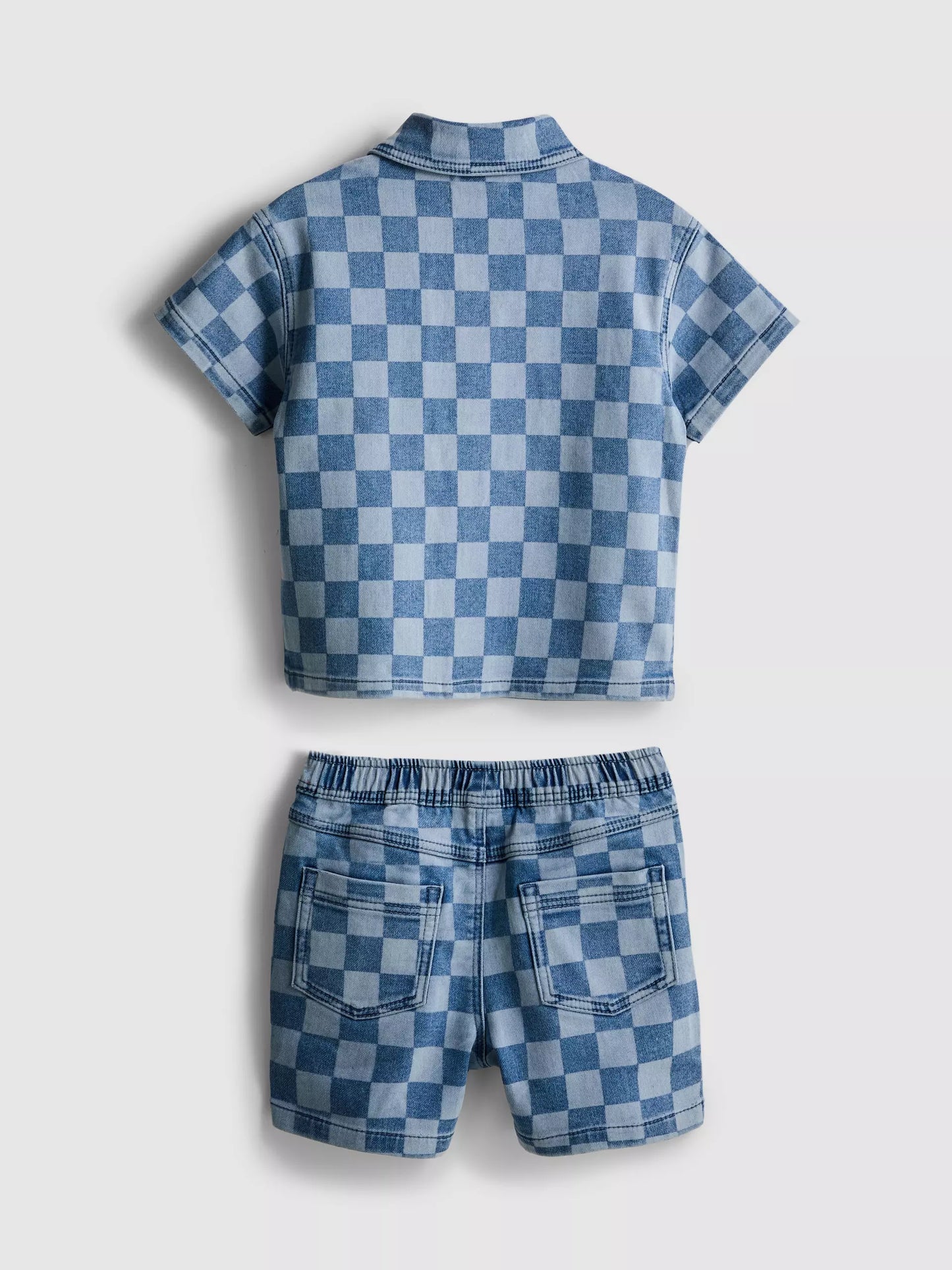 Check Denim Shirt and Shorts Set