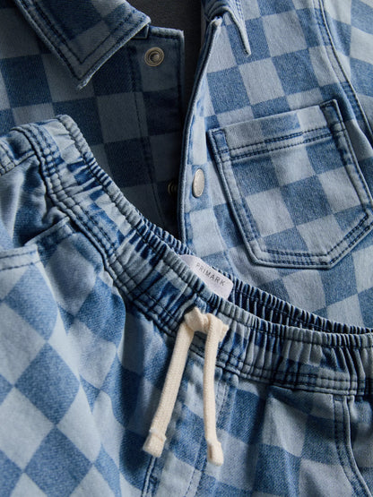 Check Denim Shirt and Shorts Set