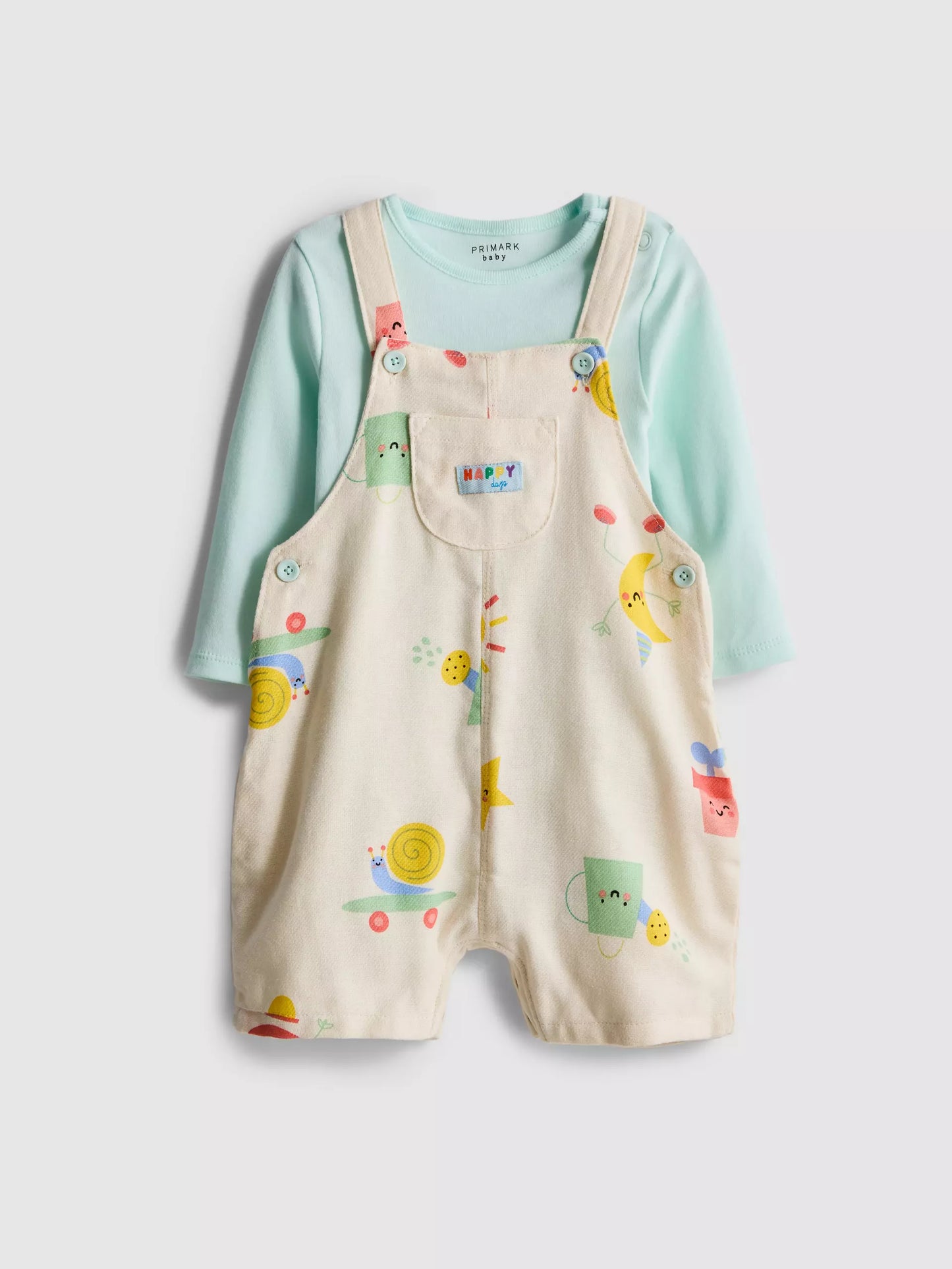 Unisex Long Sleeve Bodysuit and Printed Dungarees Set
