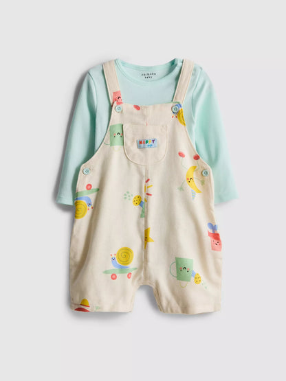 Unisex Long Sleeve Bodysuit and Printed Dungarees Set