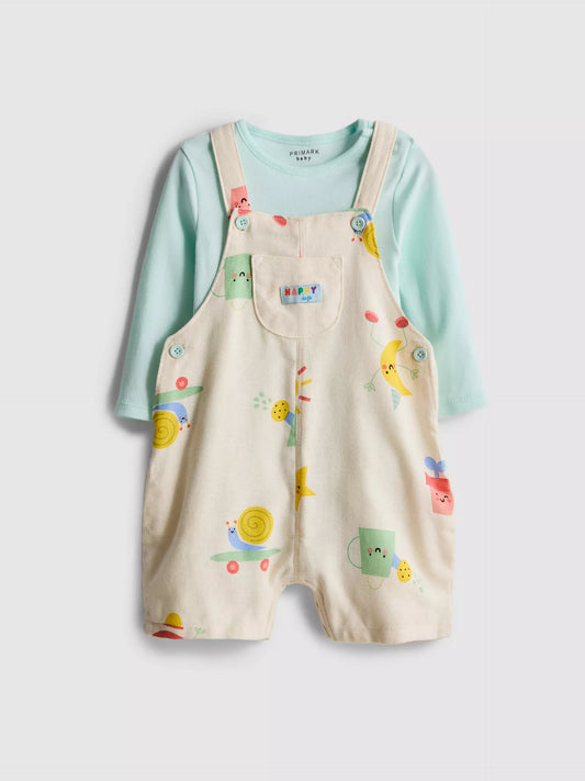 Unisex Long Sleeve Bodysuit and Printed Dungarees Set