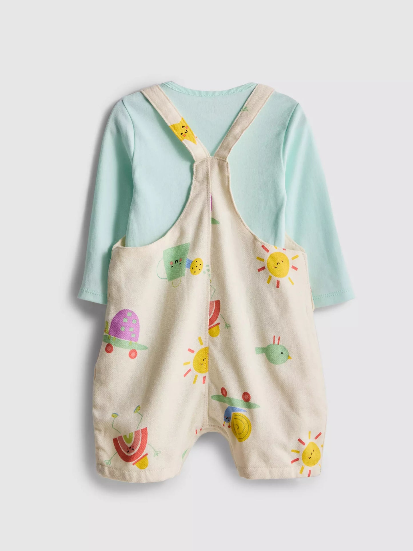 Unisex Long Sleeve Bodysuit and Printed Dungarees Set