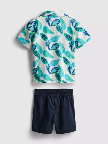 Slub Cotton Shirt and Shorts Set