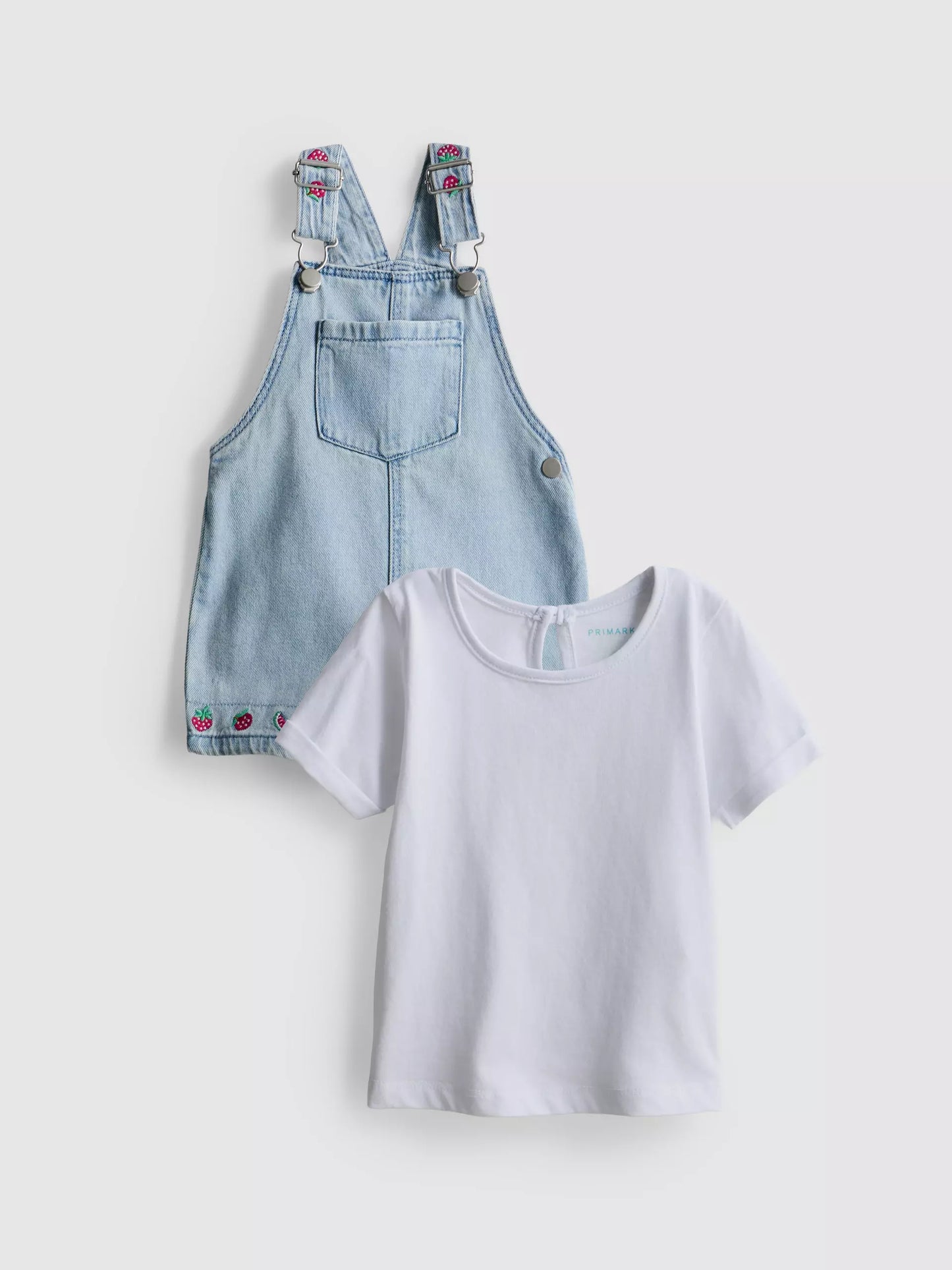 T-Shirt and Fruit Embroidered Dungarees Set