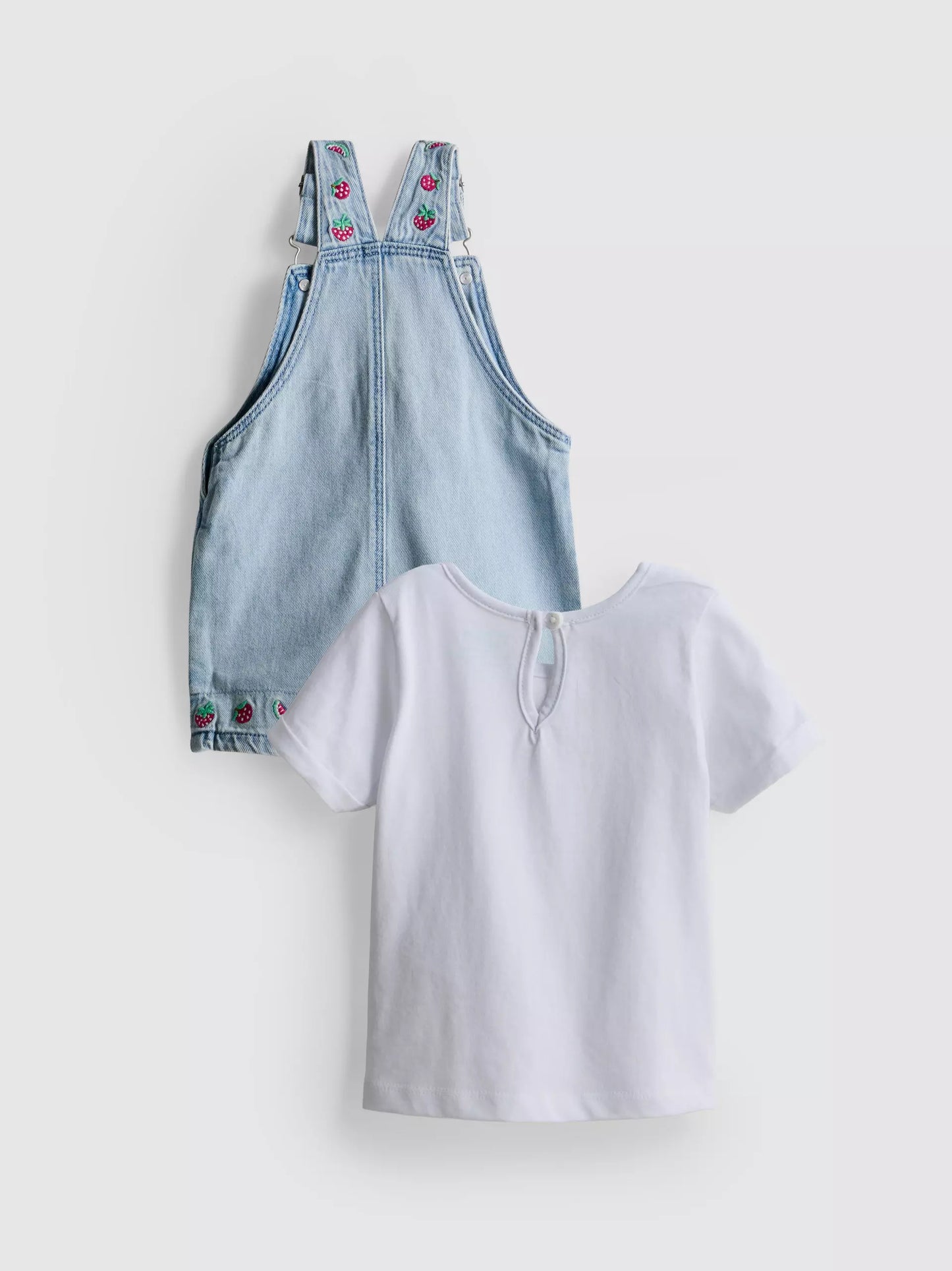 T-Shirt and Fruit Embroidered Dungarees Set