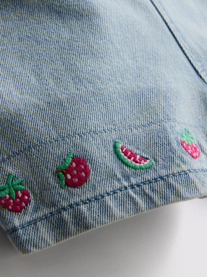T-Shirt and Fruit Embroidered Dungarees Set