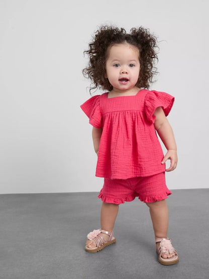 Square Neck Blouse and Shorts Set