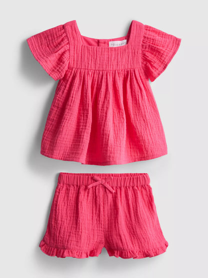 Square Neck Blouse and Shorts Set