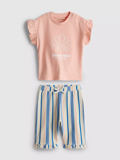 Ruffle T-Shirt and Stripe Trousers Set