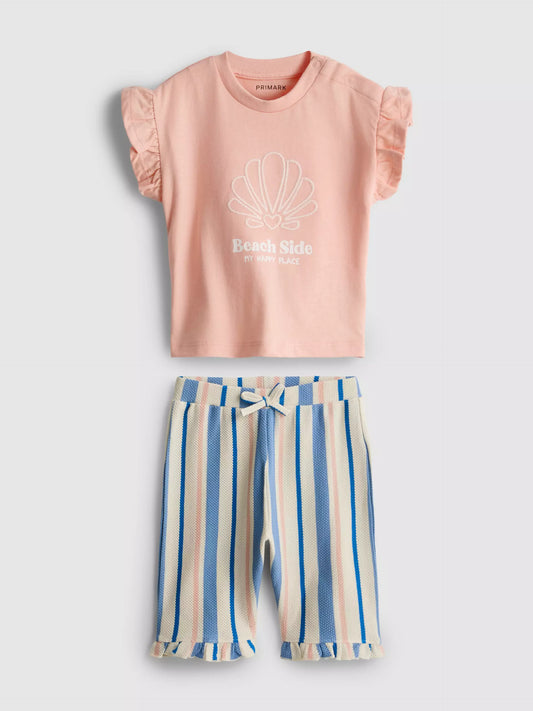 Ruffle T-Shirt and Stripe Trousers Set