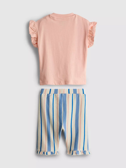Ruffle T-Shirt and Stripe Trousers Set