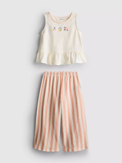 Embroidered Peplum Top and Pants Set