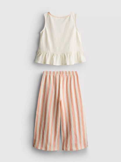 Embroidered Peplum Top and Pants Set