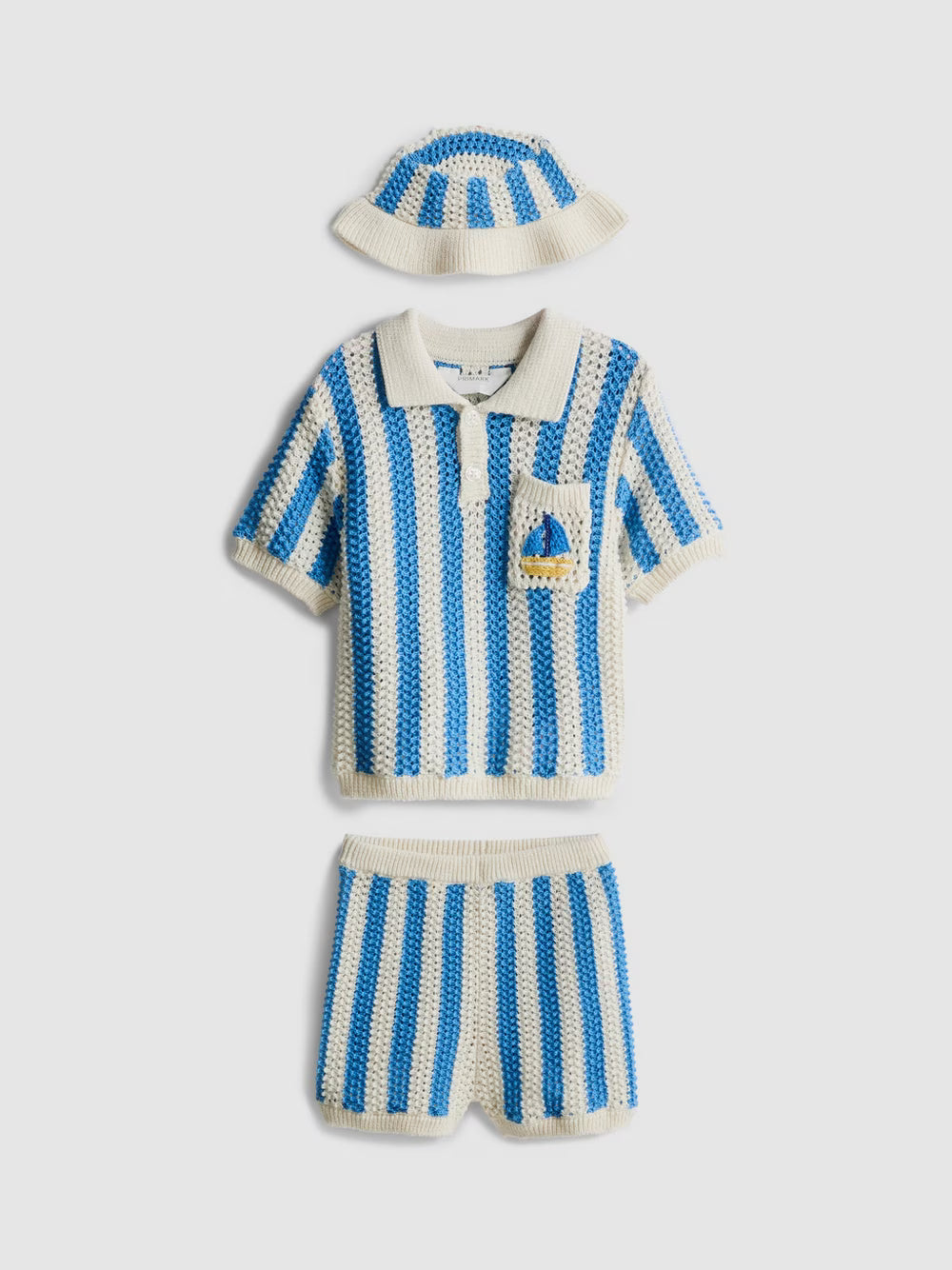 Stripe Polo Top, Shorts and Hat Newborn Set