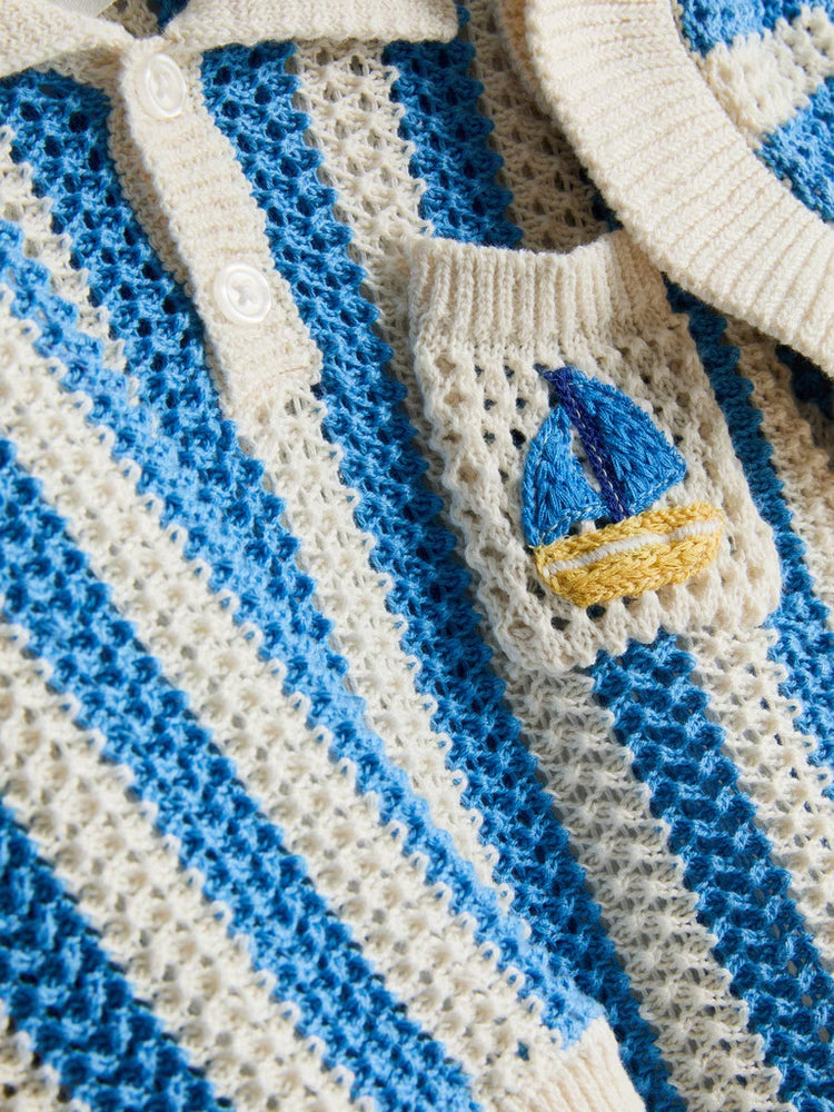 Stripe Polo Top, Shorts and Hat Newborn Set