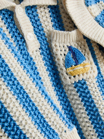 Stripe Polo Top, Shorts and Hat Newborn Set