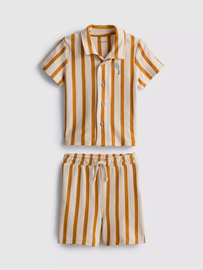 Stripe Textured Shirt and Shorts Set