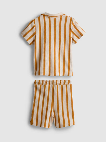 Stripe Textured Shirt and Shorts Set