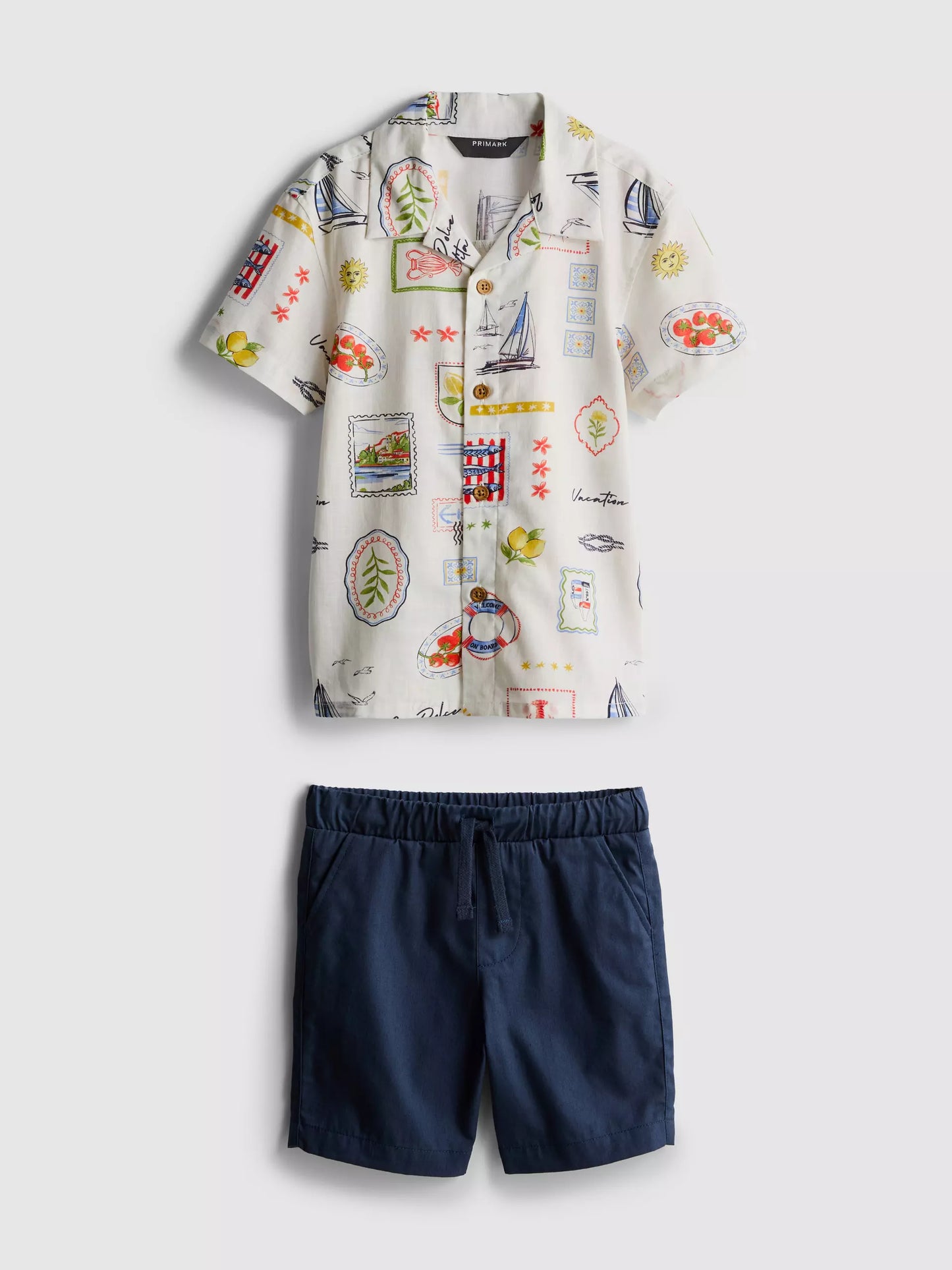 Postcard Printed Shirt and Shorts Set