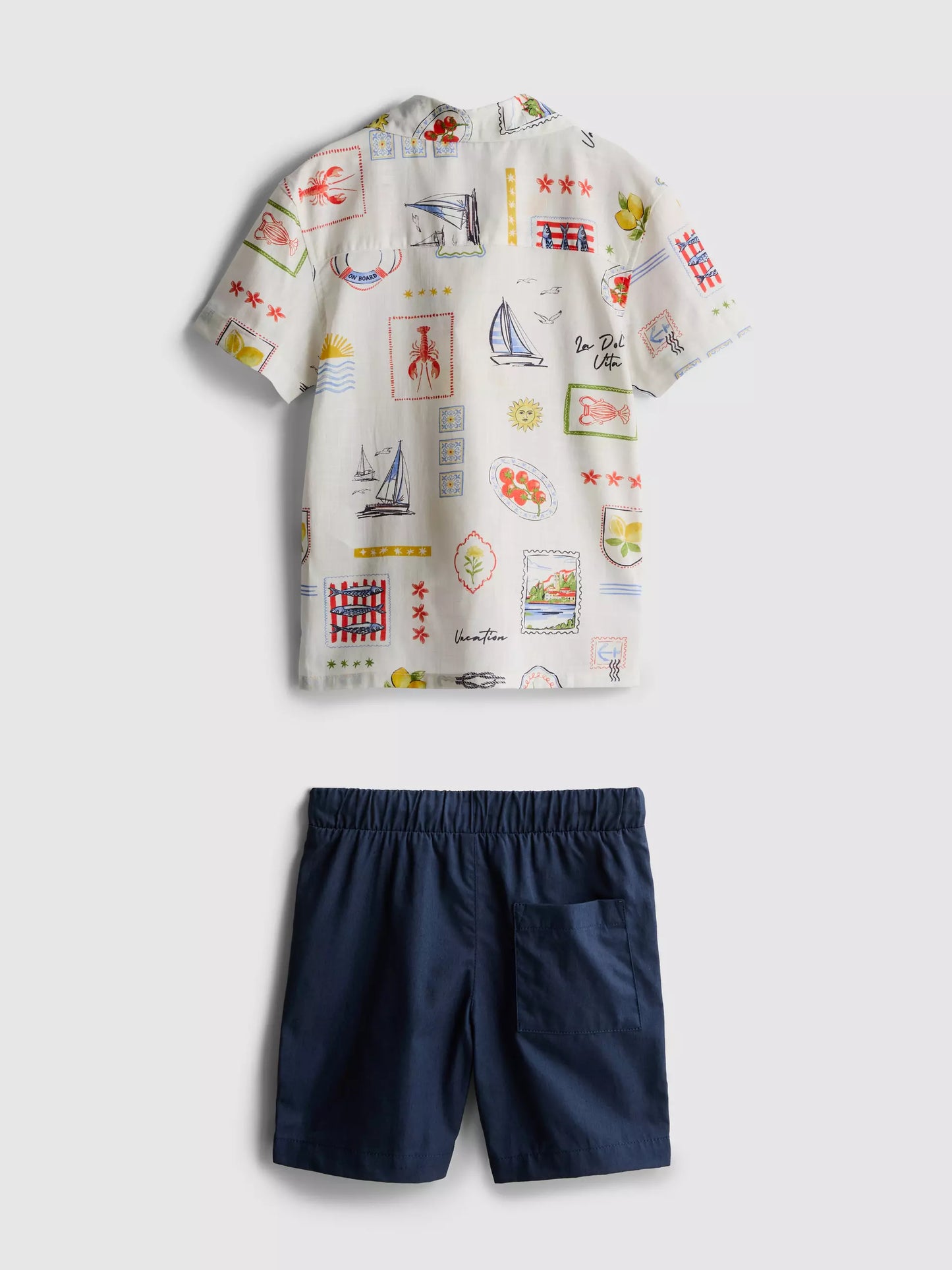 Postcard Printed Shirt and Shorts Set