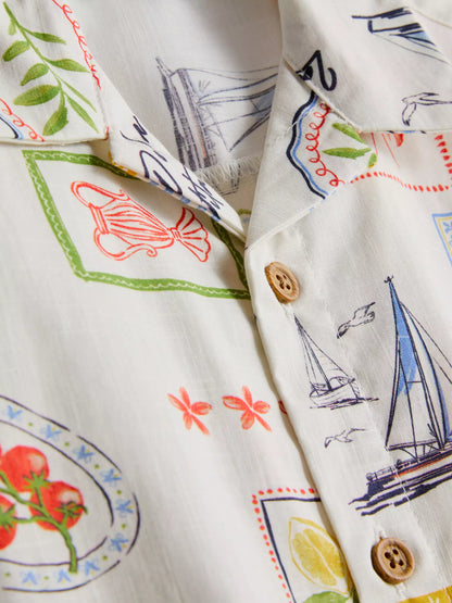Postcard Printed Shirt and Shorts Set
